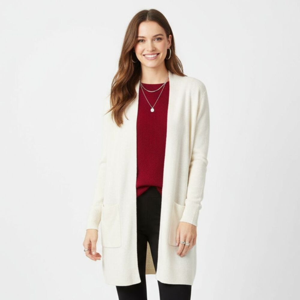 Madewell Ivory Ribbed Knit Open Front Sweater S